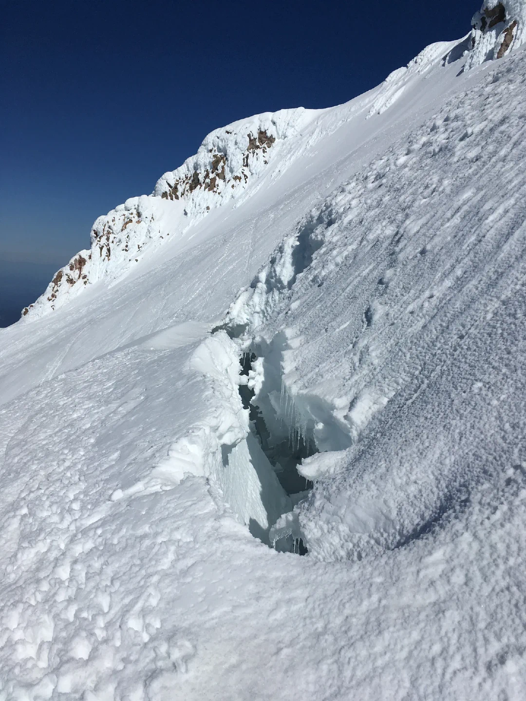 The bergschrund above the Hogsback.